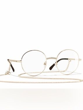 CHANEL Gold Round Frame Glasses with Matching Chain